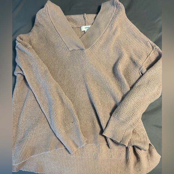 Aerie Cozyup Waffle Sweater Hoodie Brown - Picture 2 of 3